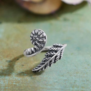 925 Silver Ring Leaf Fern Silver Fern Adjustable Recycled