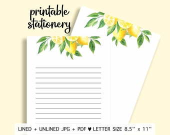 Printable Lemon Stationery. Lemon Letter Paper. Lemon Paper. Printable Lemon Stationary Paper. Penpal Letter Paper. Lemon Lined Paper.