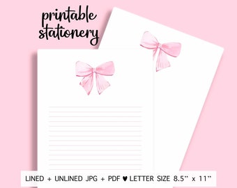 Printable Bow Stationery. Bow Letter Paper. Bow Paper. Printable Bow Stationary Paper. Bow Lined Paper. Bow Blank Paper. Bow Note Paper.
