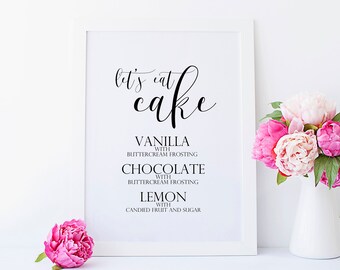 Custom Cake  Flavor  wedding  reception sign  print dessert menu