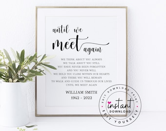 Editable Until We Meet Again Printable. Wedding Memorial Table. Custom Memorial Sign. Wedding Memorial Sign. Memorial Printable.