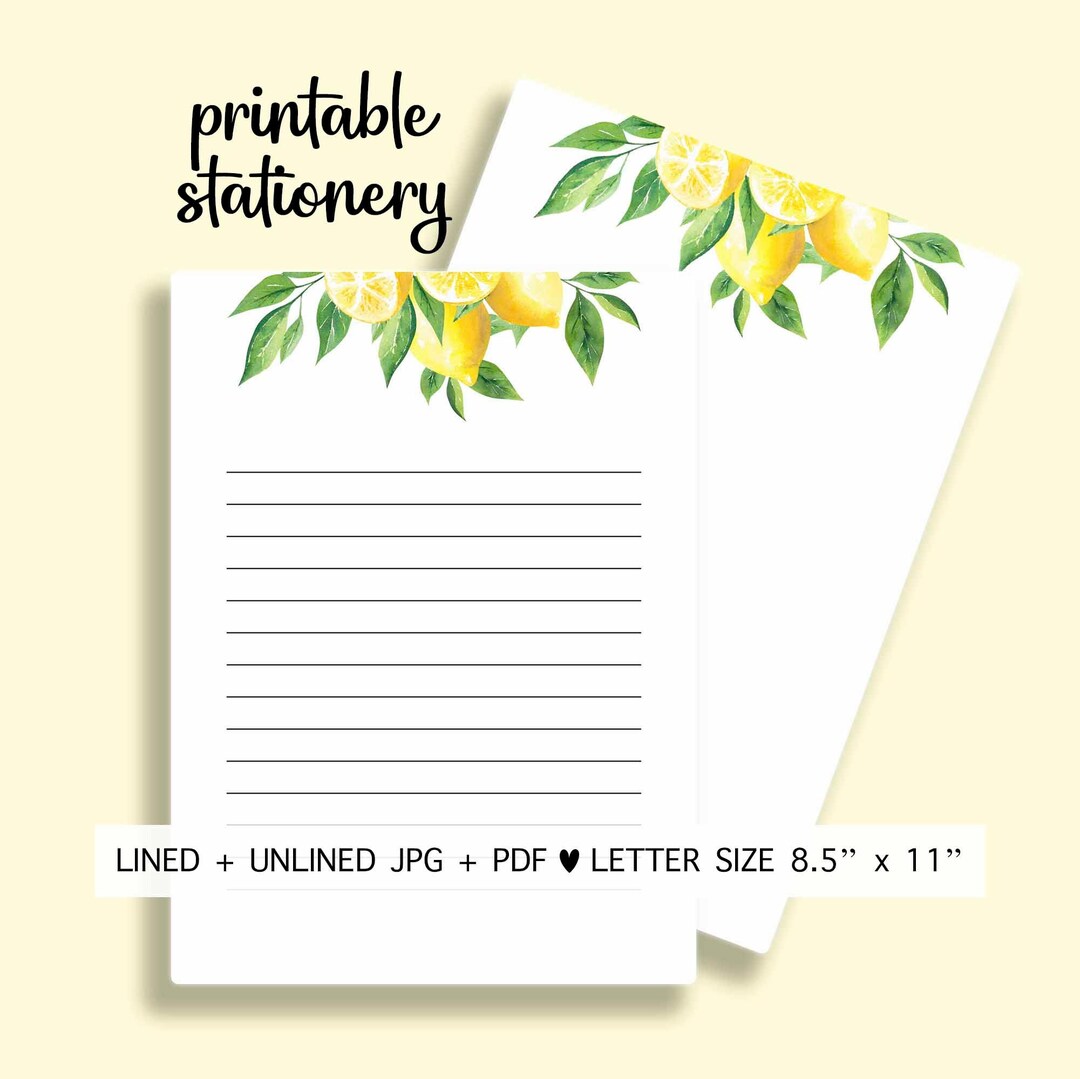 Printable Lemon Stationery. Lemon Letter Paper. Lemon Paper. Printable ...
