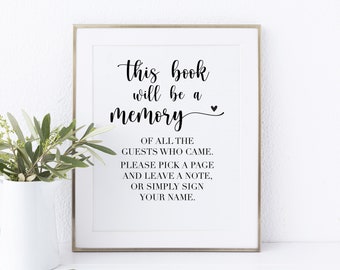 This Book Will Be A Memory Printable Guestbook Sign, Memory Book Sign, Funeral Guestbook Sign, Memory Book Sign, Funeral Guestbook Sign