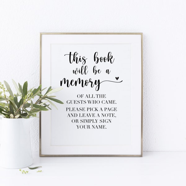 This Book Will Be A Memory Printable Guestbook Sign, Memory Book Sign, Funeral Guestbook Sign, Memory Book Sign, Funeral Guestbook Sign