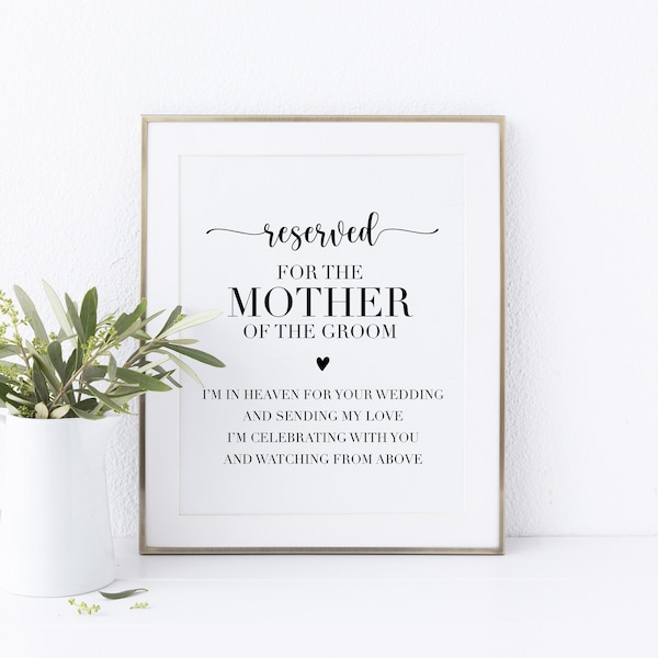 Reserved For The Mother Of The Groom. Printable Memorial Chair Sign. Mother Of The Groom Memorial Sign For Wedding. Reserved Chair Tags.