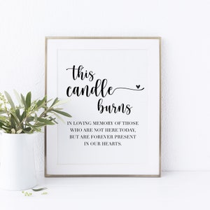 The Candle Burns Memorial Wedding Printable Sign, Memorial Table Sign, In Memory of Printable, Class Reunion Memorial Sign