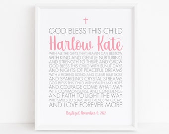 Baptism Printable, Personalized Baptism Gift, Baptism Gift Girl, Baptism Gifts for Girls, Christening Gifts, Baptism Print, Baptism Prayer