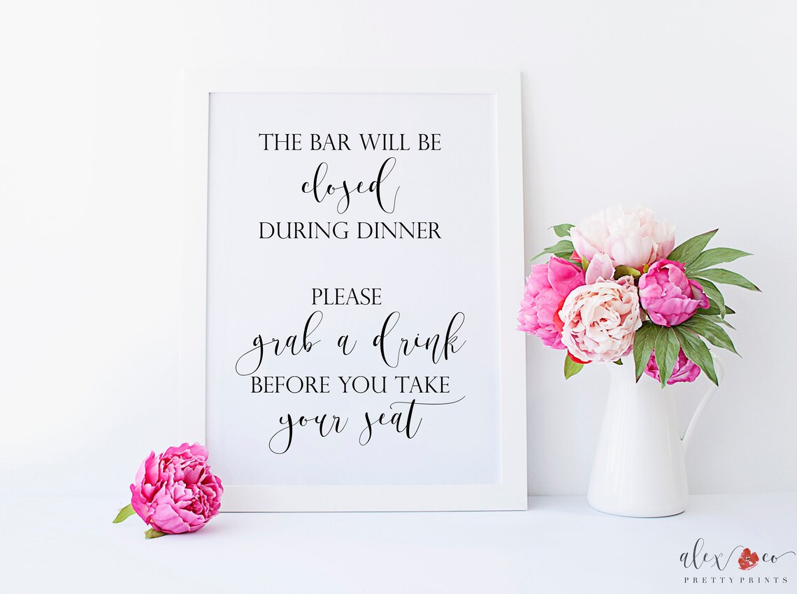 Printable Bar Closed During Dinner. Printable Wedding Bar Etsy