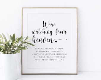 Letrero imprimible para baby shower conmemorativo "Estamos mirando desde el cielo", letrero conmemorativo para baby shower, letrero conmemorativo para baby shower