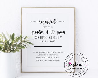 Grandpa of the Groom Memorial Sign for Wedding. Personalized Wedding Memorial Sign. Chair Reserved Signs. Memorial Chair Wedding.