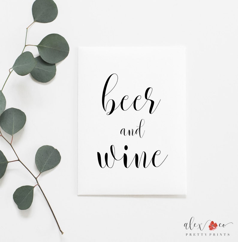 Beer and Wine Printable. Beer and Wine Sign. Wedding Bar Etsy