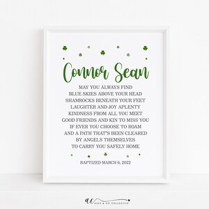 Personalized Baptism Printable, Irish Baptism Gift, Irish Baptism Blessing, Custom Baptism Gift, Baptism Gift Idea, Last Minute Baptism Gift