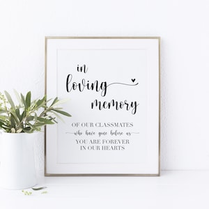 In Loving Memory of Our Classmates Memorial Sign Printable, School Reunion Memorial Sign, In Memory of Reunion Sign