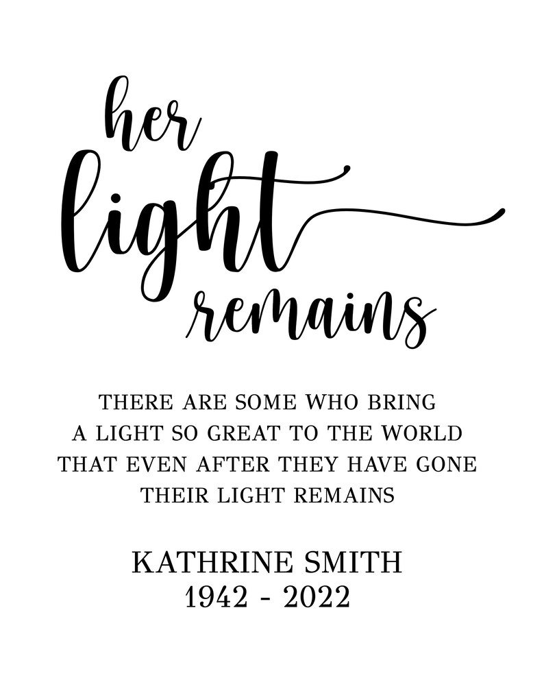 Editable Her Light Remains Printable. Wedding Memorial for - Etsy