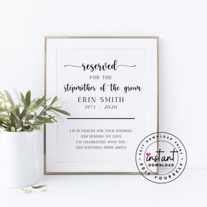 Stepmother of the Groom Memorial Sign for Wedding. Seat Reserved Sign Memorial. Reserved Memory Sign for Chair at Wedding. Chair Reserved