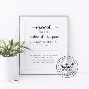 Nephew of the Groom Memorial Sign for Wedding. Seat Reserved Signs. Reserved Memory Chair Sign. Memorial Chair Wedding. Chair Reserved Sign.