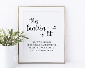 This Lantern Is Lit Memorial Wedding Printable Sign, Memorial Table Sign, In Memory of Printable, Class Reunion Memorial Sign