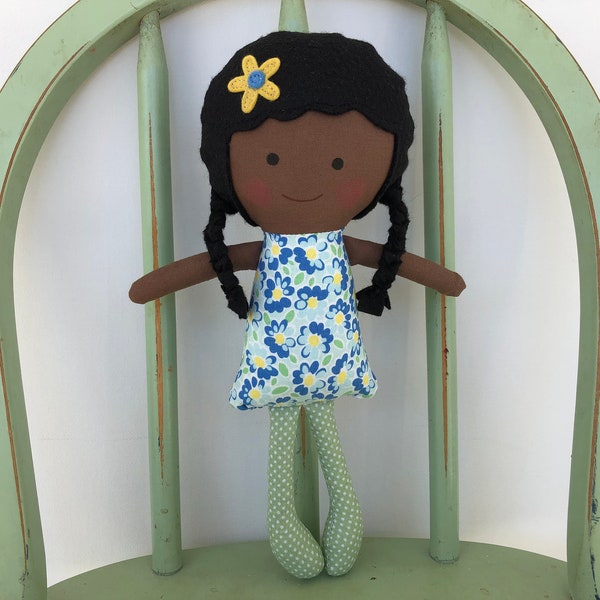 Black, African American, handmade rag doll, perfect for imaginative play!