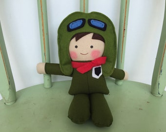 Aviator little boy rag doll, perfect for imaginative play!