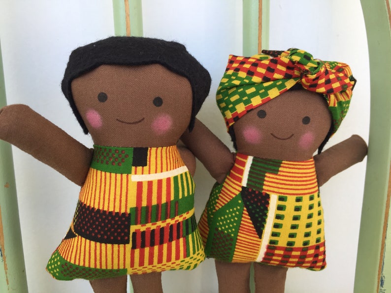 Mini Handmade Black, African rag doll set of 2 image 2