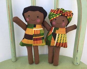 Mini Handmade Black, African rag doll set of 2