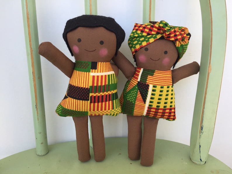 Mini Handmade Black, African rag doll set of 2 image 1