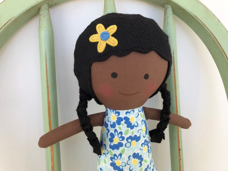 Black, African American, handmade rag doll, perfect for imaginative play image 3