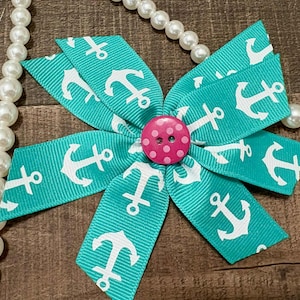 Anchor Ribbon Hair Bow, Homemade
