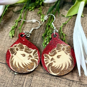 Red Chicken, Hen Wooden Laser Cut Dangle Earrings