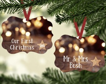 Our First Christmas, mr and mrs, newlywed ornament, ornament, wedding gift, gift for couple ,wedding, Christmas