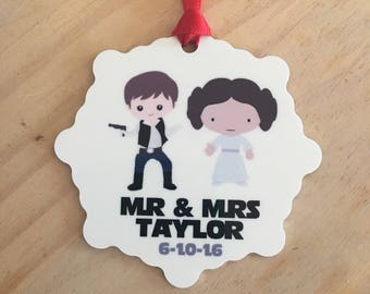 Star Wars Themed Mr and Mrs Ornament, first christmas, wedding gift,first Christmas