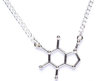 Caffeine Molecule Chemistry Coffee Soda Lover Pendant Necklace Science Jewelry for Unisex
