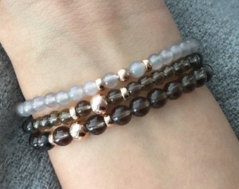 QUINSCO - Three Piece Smoky Quartz and Rose Gold Bracelet Stack