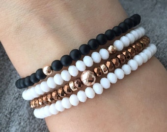 QUINSCO STACK Q008 - Four Piece White and Rose Gold Bracelet Stack