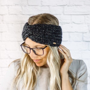 Chunky Knit Twisted Turban Headband, Womens Wide Knitted Ear Warmer Headband image 1