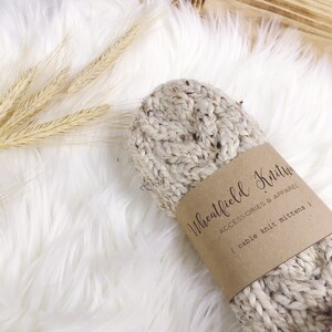 Knitted Winter Mittens for Women, Chunky Cable Knit Mittens in Oatmeal image 4