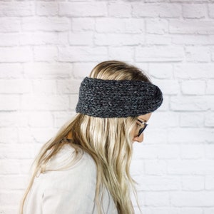 Chunky Knit Twisted Turban Headband, Womens Wide Knitted Ear Warmer Headband image 6