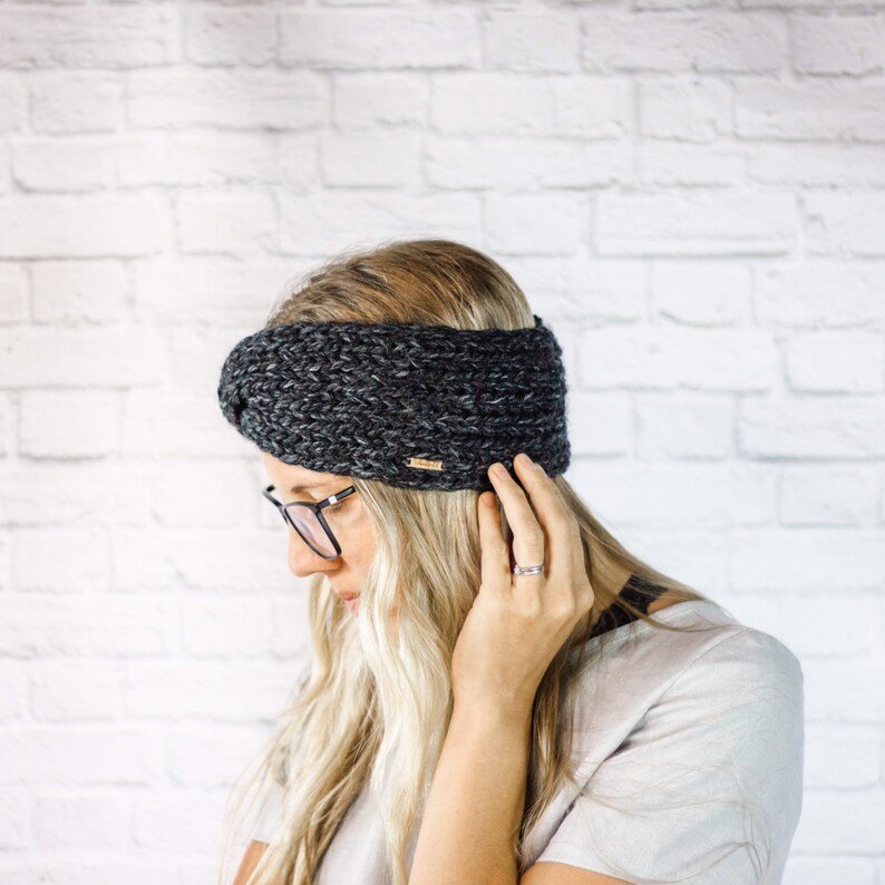Chunky Knit Twisted Turban Headband, Womens Wide Knitted Ear Warmer Headband image 5