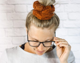 Knitted 90’s Hair Scrunchie, Women's Fall Hair Accessory in Pumpkin Spice