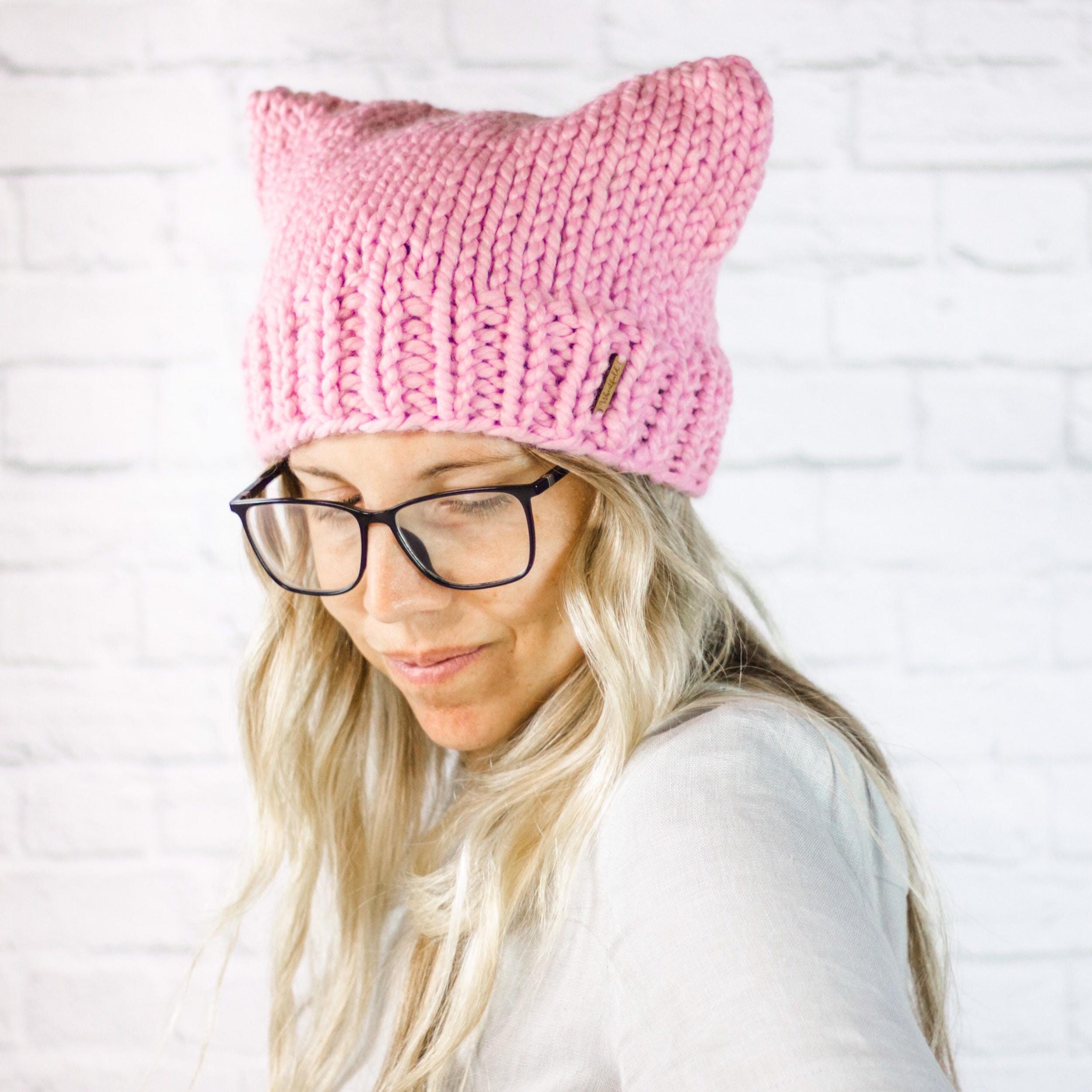 Pink Pussy Hat, Pussyhat Project, Pussy Cat Ears Hat, Pink Cat Hat with Ears, Feminist Hat, Womens Rights Hat, Womens March Hat