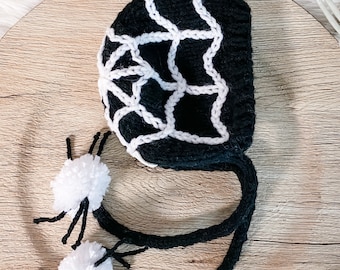 Baby Halloween Costume, Spiderweb Baby Bonnet Hat, Newborn Photography Prop