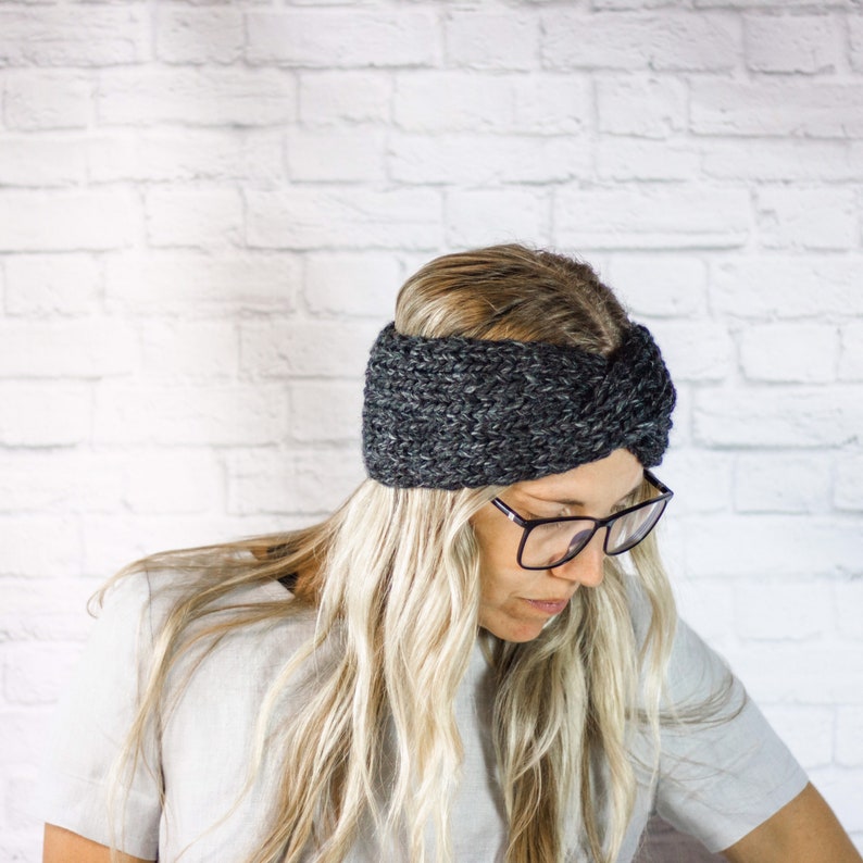 Chunky Knit Twisted Turban Headband, Womens Wide Knitted Ear Warmer Headband image 3