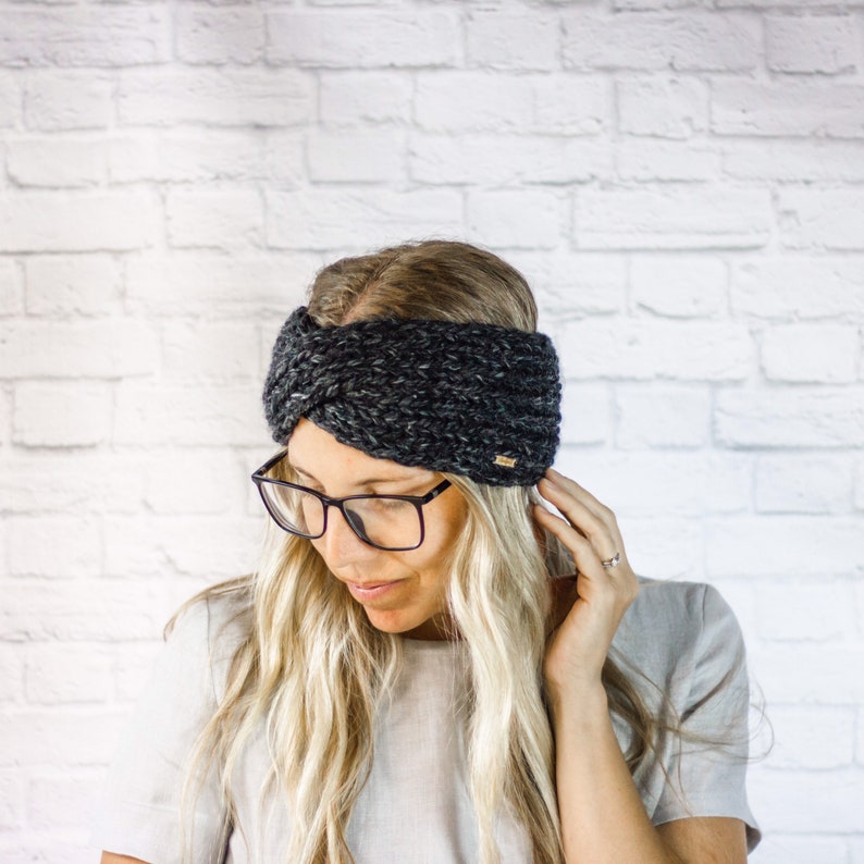 Chunky Knit Twisted Turban Headband, Womens Wide Knitted Ear Warmer Headband image 1