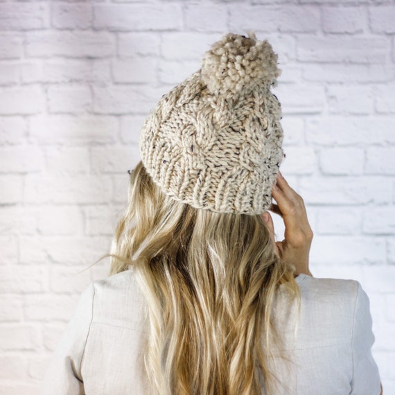 Cable Knit Winter Hat for Women, Chunky Cabled Pom Pom  display picture 3