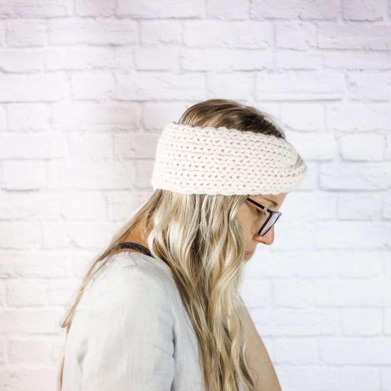 Chunky Knit Twisted Turban Headband, Womens Wide Knitted Ear Warmer Headband image 10