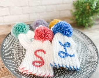 Hand Knit Newborn Hat with Initial, Monogrammed Baby Hat, Custom Newborn Photo Session Prop, Baby Shower Gift