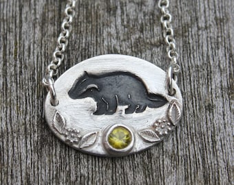 Badger pendant, silver badger necklace, badger jewellery, badger lover gift, mammal pendant, badger charm pendant, woodland pendant
