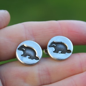Badger cuff links, honey badger cufflinks, animals cufflinks, silver wildlife jewellery, badger stamp, badger gift, handmade yorkshire