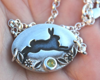 Silver hare pendant, leaping hare necklace, running hare, silver hare jewellery, rabbit pendant, rabbit necklace, rabbit jewellery