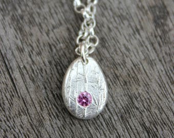 Pink sapphire pebble pendant, September birthstone charm necklace, sapphire jewellery, real pink sapphire, pink gemstone pendant